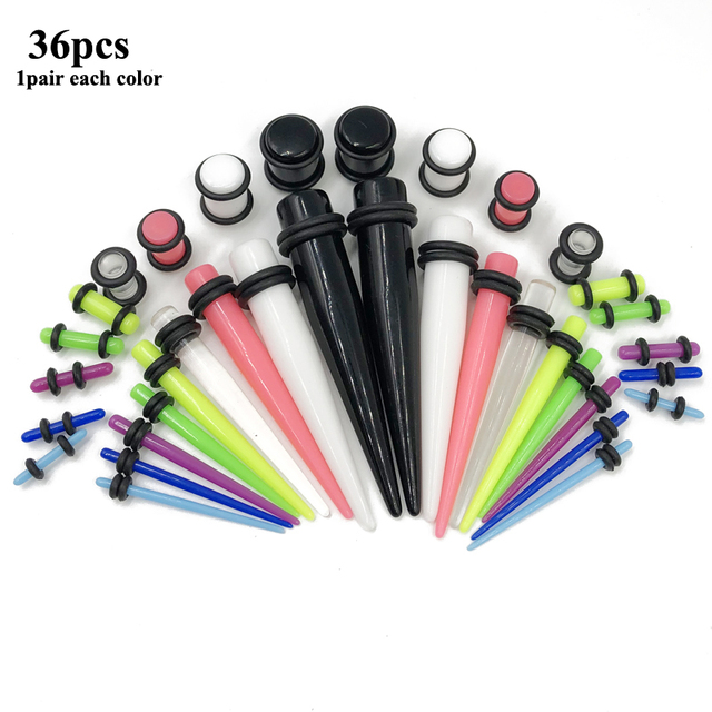 Acrylic Ear Gauge Taper and Plug Stretching Kits Mixed Color Ear Flesh Tunnel Expansion Body Piercing Jewelry 14G-00G
