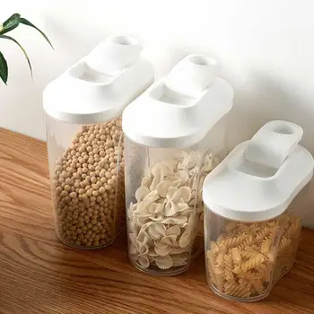 

1000ML /1500ML Plastic Cereal Dispenser Cupboard Storage Box Kitchen Food Grain Rice Container With Measuring Cup Box Cover