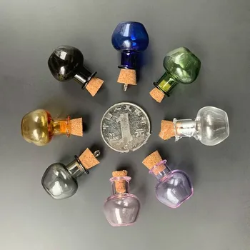 

50PCS Colorful Tiny Apple Glass Bottle Cork Vial Floating Charms DIY Necklace Perfume Oil Pendant Small Glass Bottle Mini Jars