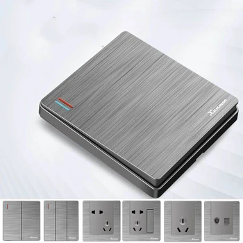 

250V 86mm 1/2/3/4 gang 1/2 way PC panel Grey drawing flat panel concealed embedded wall switch weak current socket set X5G