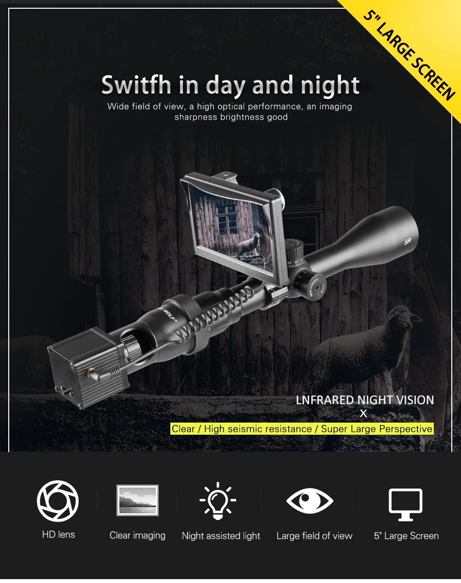 Fire Wolf 850nm Инфракрасный фонарик 5 дюймов ЖК ночного видения Открытый Охота оптический прицел тактический прицел камеры