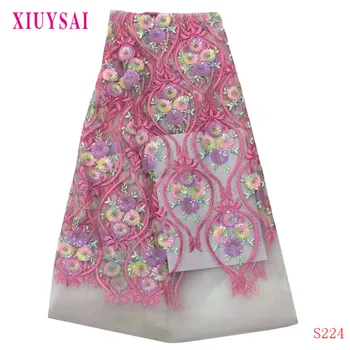 

XIUYSAI Best Quality Sequins Lace Latest African Lace Fabric 3D Flower Applique Afican French Wedding Lace Fabric For DressS214