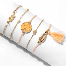 Новые модные корейские золотые цветные браслеты для женщин сплав капельные Листья Браслет кисточкой оболочки костюм DIY ювелирные изделия в стиле "Бохо"