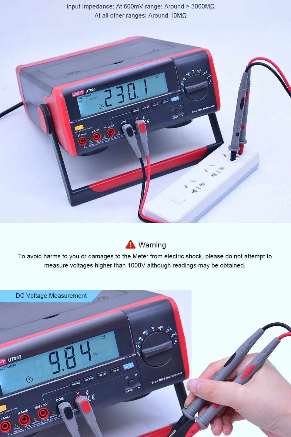 UNI-T True RMS настольный цифровой мультиметр UT803 AC DC Вольтметр Амперметр Сопротивление Емкость Частота Температура Тестер