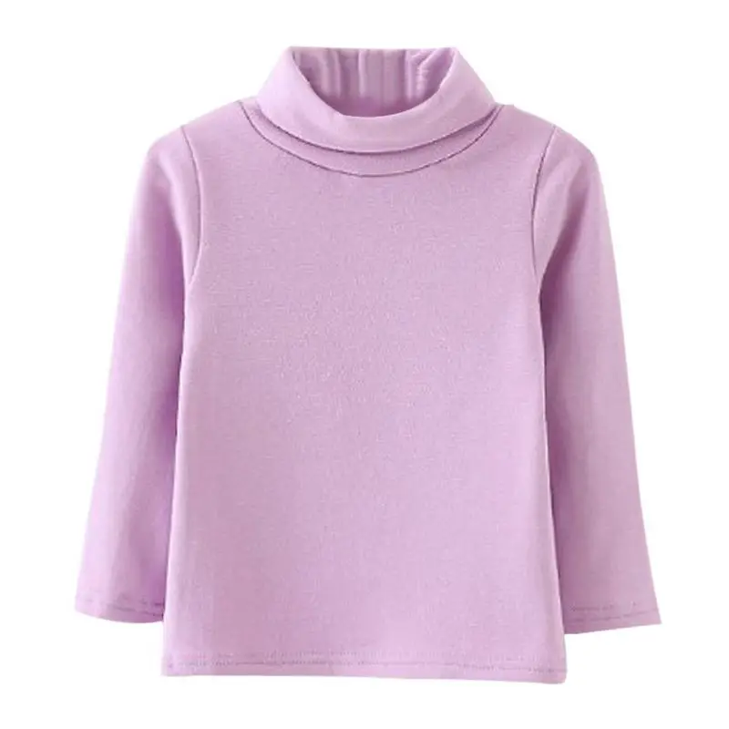 Зимняя теплая Однотонная футболка с высоким воротником для маленьких девочек детский джемпер с длинными рукавами Детская Хлопковая футболка, одежда на возраст от 9 месяцев до 48 месяцев - Цвет: Лаванда