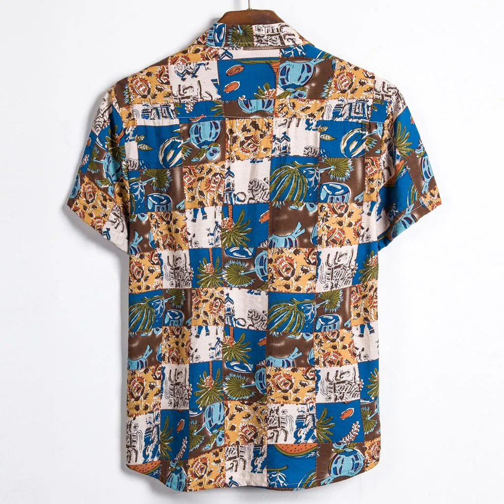 Летняя мужская Этническая рубашка с коротким рукавом, Повседневная гавайская рубашка с принтом, блузка Shirtcamisa masculina рубашка для пляжа