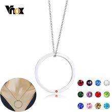 Vnox Personalized Birthstone Necklaces for Women Anti Allergy Stainless Steel Circle Pendant Custom Birthday Gifts Jewelry