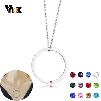 

Vnox Personalized Birthstone Necklaces for Women Anti Allergy Stainless Steel Circle Pendant Custom Birthday Gifts Jewelry