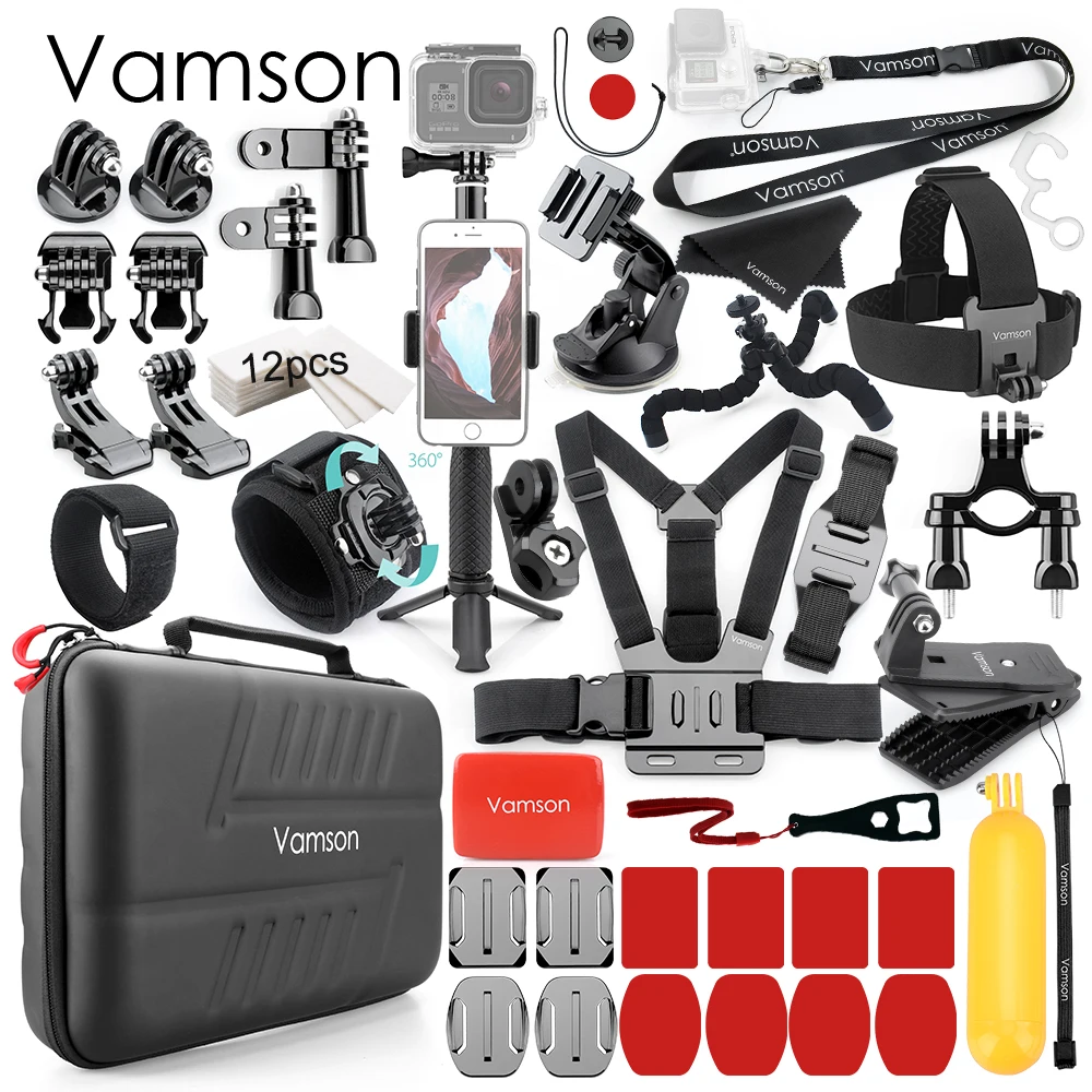 Комплект аксессуаров Vamson для Gopro Hero 8 Black 7 6 5 крепление монопод экшн камеры DJI OSMO