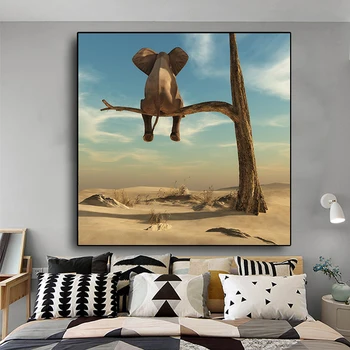 

Modern Funny Elephant on Tree Canvas Painting Nordic Posters and Prints Scandinavian Wall Art for Living Room Home Decor Cuadros