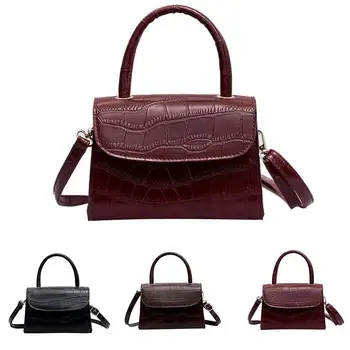 

2019 New Arrival Retro Tote Crossbody Bags For Women Stone Grain Solid Color Faux Leather Small Shoulder Messenger Bag