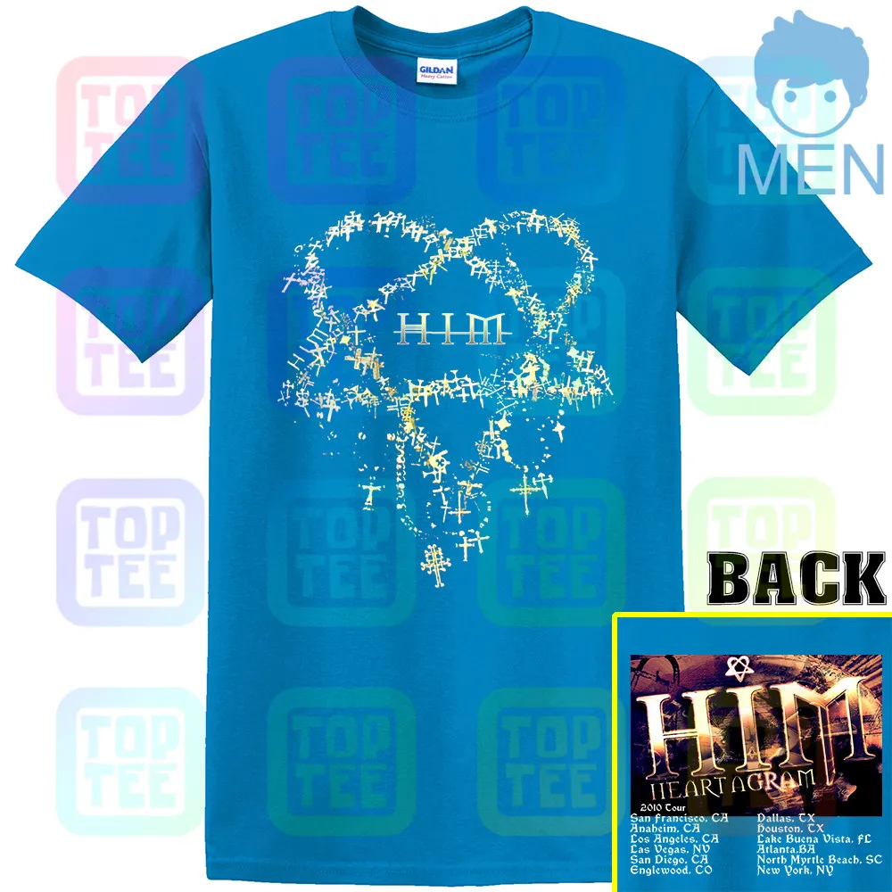 MEN-ROYAL BLUE Его адское величество он Heartagram взрослый маленький футболка 2010 Tour Ville Valo - Цвет: MEN-ROYAL BLUE