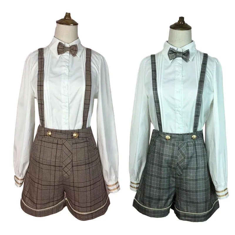 

Ouji Kodona Cosplay Outfit Suits Boys Lolita Blouse Shirt Jumper Shorts Suspender Set Cute Japanese Bloomer Clothing For Men