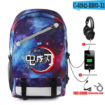 

New korea Demon Slayer Kimetsu no Yaiba USB charging backpack slash with chain backpack for students Hot Trend Fashion Backpackd