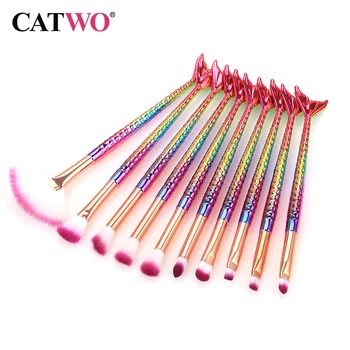 

Catwo 7/10 Pcs Mermaid Make Up Brushes Eye Shadow Foundation Powder Eyeliner Eyelash Makeup Brush Cosmetic Beauty Tool Set Hot