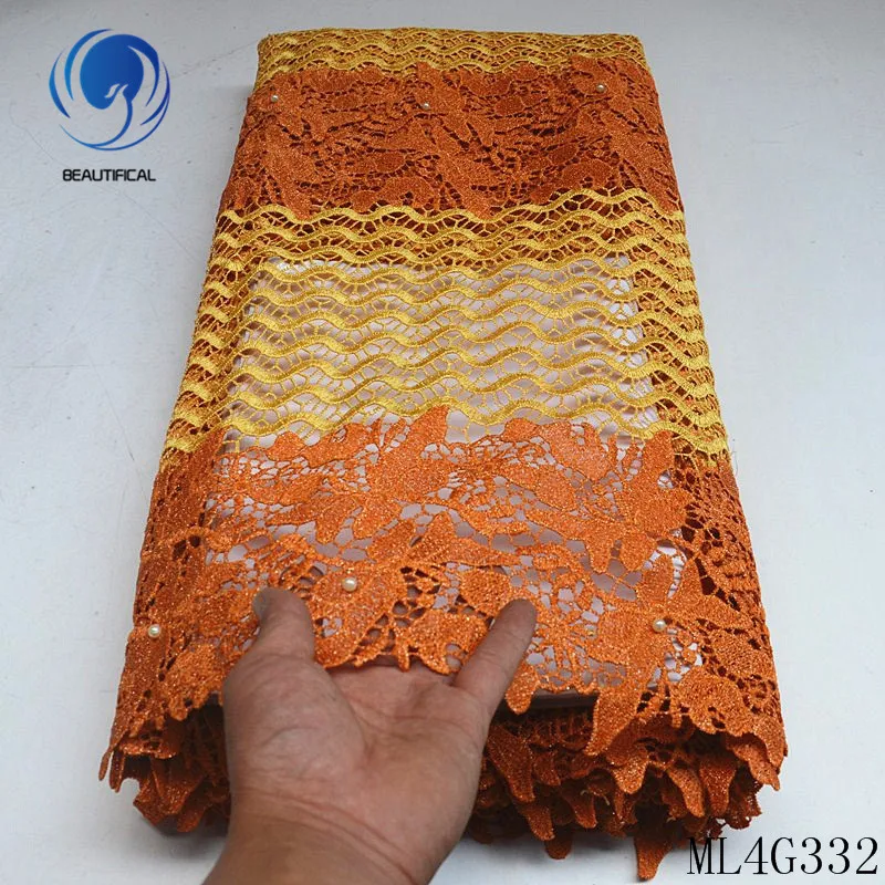 

BEAUTIFICAL African lace fabrics 2019 Fashion style water soluble lace fabric with beads embroidery cord lace fabric ML4G332