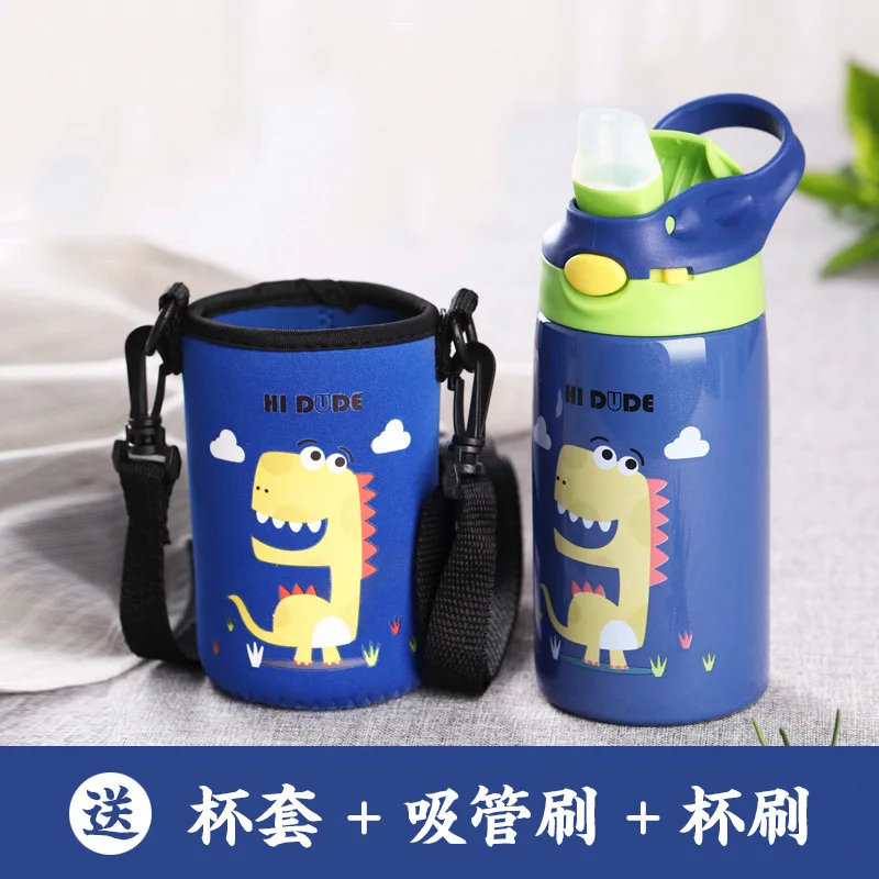 

Children Insulated Cup with Straw Cup Girls Baby Nursery Young STUDENT'S Dinosaur Shatter-resistant Bottle Nipple Portable Water