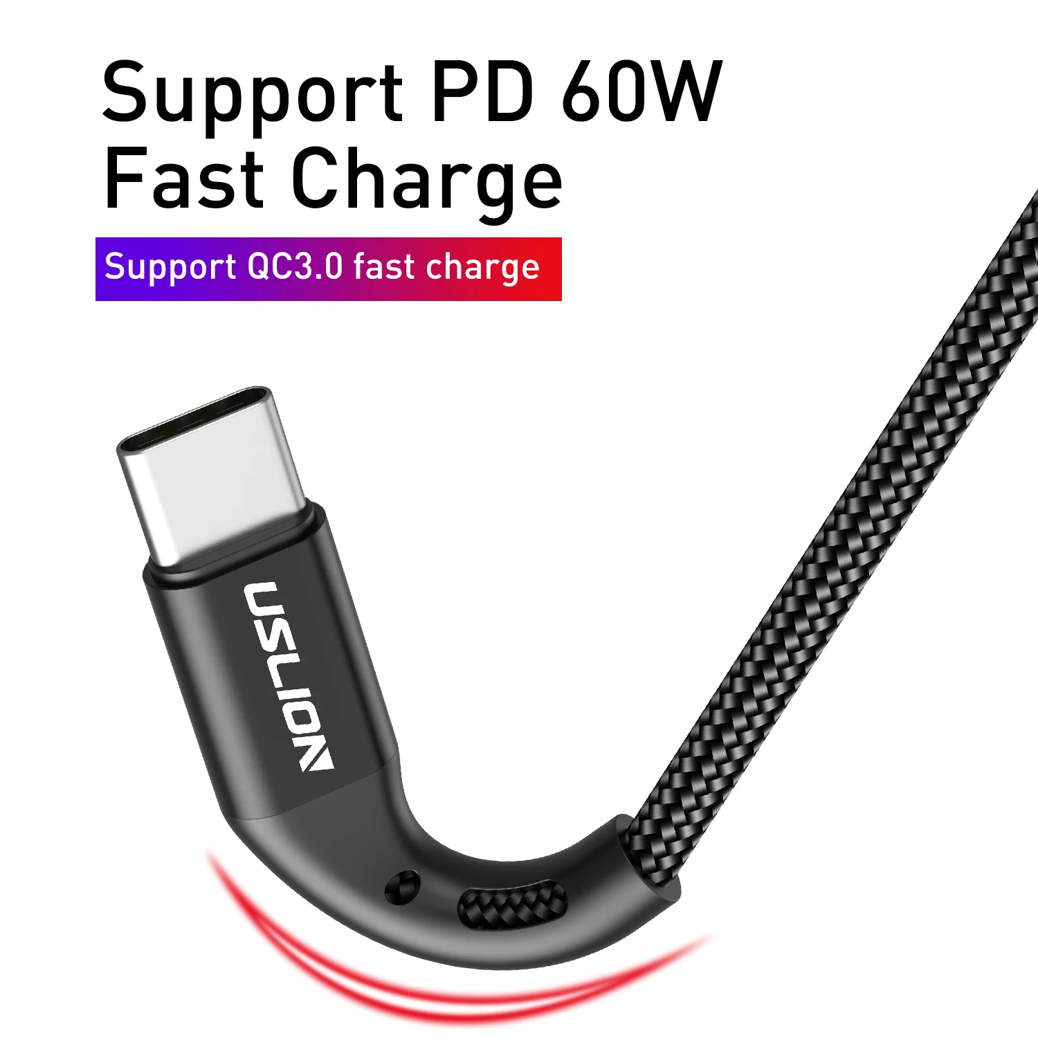 Кабель USLION USB C к Type быстрая зарядка 60 Вт PD QC 3 0 мобильный телефон зарядный провод