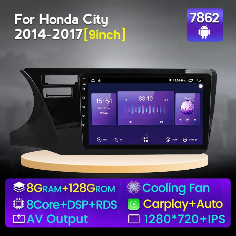 NaviFly 9 'ɺndroid 11 8 + 128G автомобильный навигатор плеер для Honda City 2014 2015 2016 2017 Carplay