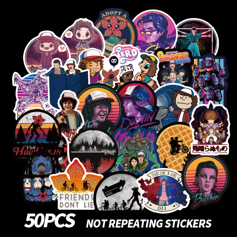 

50Pcs Cool Cartoon Doodle PVC Stranger Things Stickers Decor For Car Laptop Phone Trunk Guitar Motor Refrigerator Decor Stickers