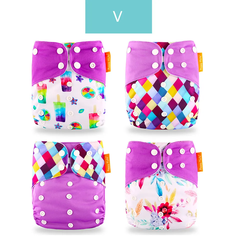 V only diaper Happyflute 4 шт./компл. моющиеся экологически чистые тканевые подгузники; регулируемый пеленки Многоразовые подгузники из ткани подходит 0-2years, на Возраст 3-15 кг для малышей - Цвет: V only diaper