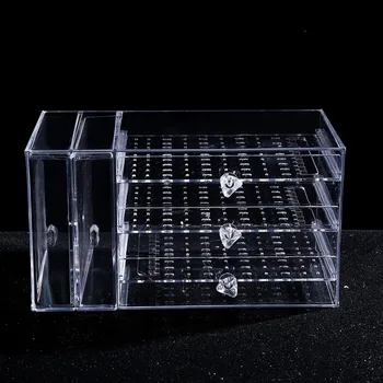 

Transparent Grid Acrylic Transparent Makeup Organizer Storage Box Lipstick Nail Drill Organizer Cosmetic Jewelry Box Holder