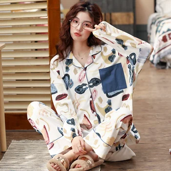 

BZEL New Fashion Sleepwear Women's Cotton Pajamas With Pockets Quality Pijama Loose Pyjama Femme Home Wear Nightwear M-XXXL