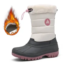 Зимняя обувь женские теплые зимние ботинки обувь на меху из хлопка уличные ботинки на платформе женская меховая обувь на плоской подошве Нескользящие ботинки до середины икры, женская обувь