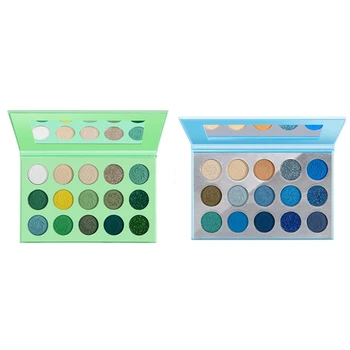 

DE'LANCI 2 Pcs Makeup Eyeshadow Palette 15 Color Matte Shimmer Pigmented Rainbow Neon Make Up Palette-Green & Blue