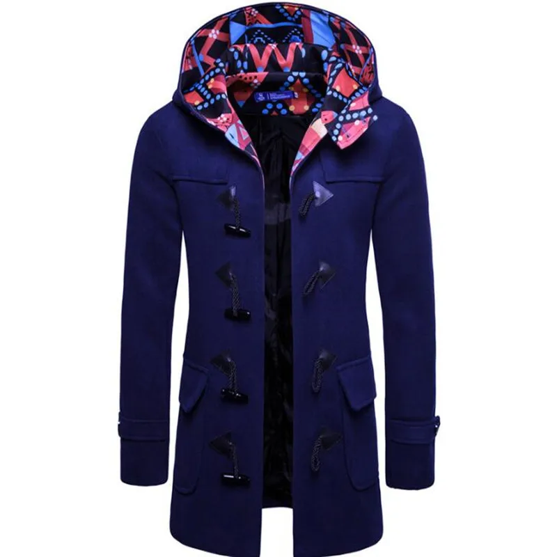 

New men's atmospheric horn button color high collar long coat fashionable men's windbreaker coat