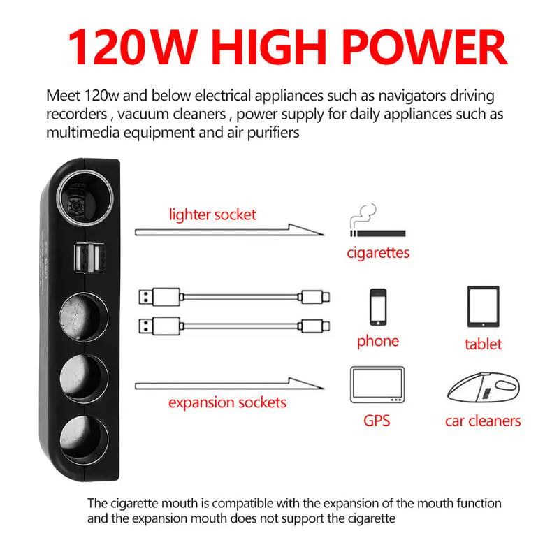 ABS 4 Way 12V 24V Multi Socket разветвитель автомобильного прикуривателя USB зарядное