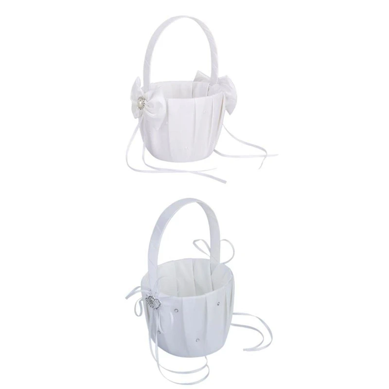 

BEST2 pcs Flower Girl Basket Ivory and White Wedding Bowknot Artificial Pearl Rhinestone Decor