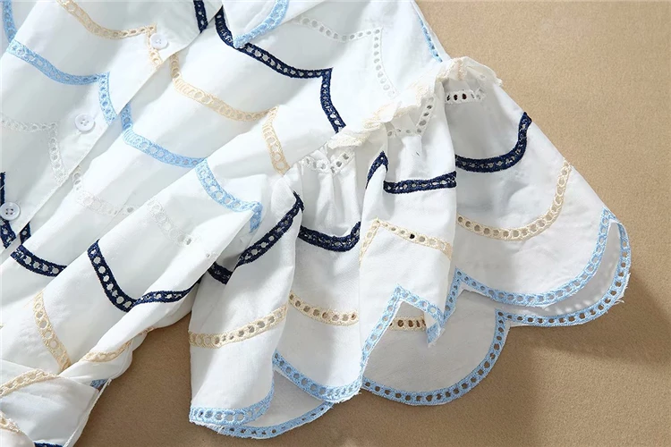 Truevoker Summer Runway Dresses Women's Multicolor Striped Embroidery Cutout Midi Vestidos Resort Cotton Robe Femme Ete