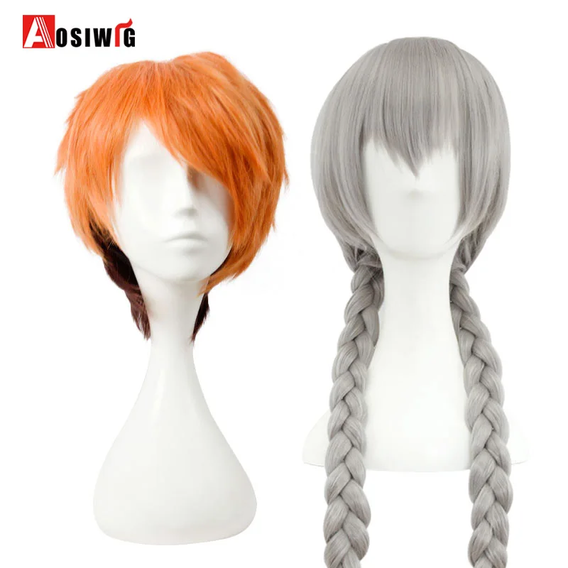 

AOSIWIG Long/Short Straight Orange Gray Wigs With Bangs Heat Resistant Synthetic Cosplay Hair For Party Fox Bunny Nick Judy Gift