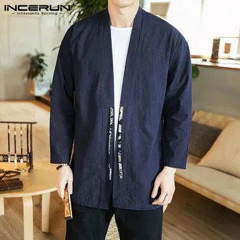 

Men Outerwear Vintage Cardigan 2020 Casual Long Sleeve Solid Kimono Cotton Jackets Casual Chinese Style Men Coats Streetwear 3XL