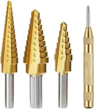 

Titanium Step Drill Bit Set, 3-Piece Set & Automatic Center Punch