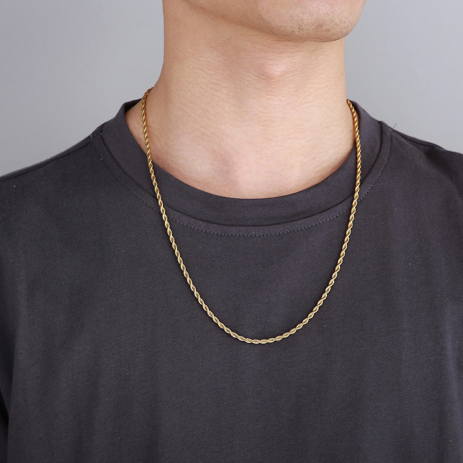 Collana Con Ciondolo A Maglia Semplice Con Catena Intrecciata Da 3Mm