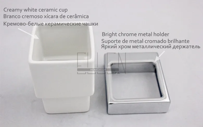 Vidric Square Toothbrush Holder Bathroom Accessories tumble holder tooth brush holder in Brass Chrome with Ceramics Cup EL81884