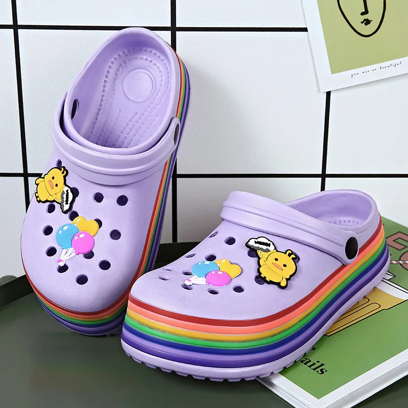 Summer Women Clogs Platform Rainbow Garden Sandals Cartoon Fruit Slippers  Slip On For Girl Beach Shoes Fashion Slides Outdoor - AliExpress