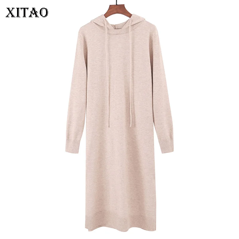 

XITAO Large Size Pleated Drawstring Dress Women Pleated Hooded Collar Patchwork 2019 Autumn Elegant Long Casual Dress GCC2623