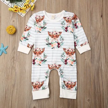 

Pudcoco Autumn Winter Newborn Baby Boy Girl Clothes Cartoon Animals Flower Print Striped Long Sleeve Romper Jumpsuit Playsuit