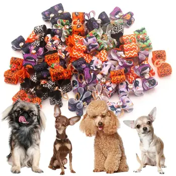 

30 Pcs Halloween Colorful Dog Cute Bow Ties Hair Clip Flower Puppy Headdress Bow Hairpin Pet Accessories for Small Medium Dogs