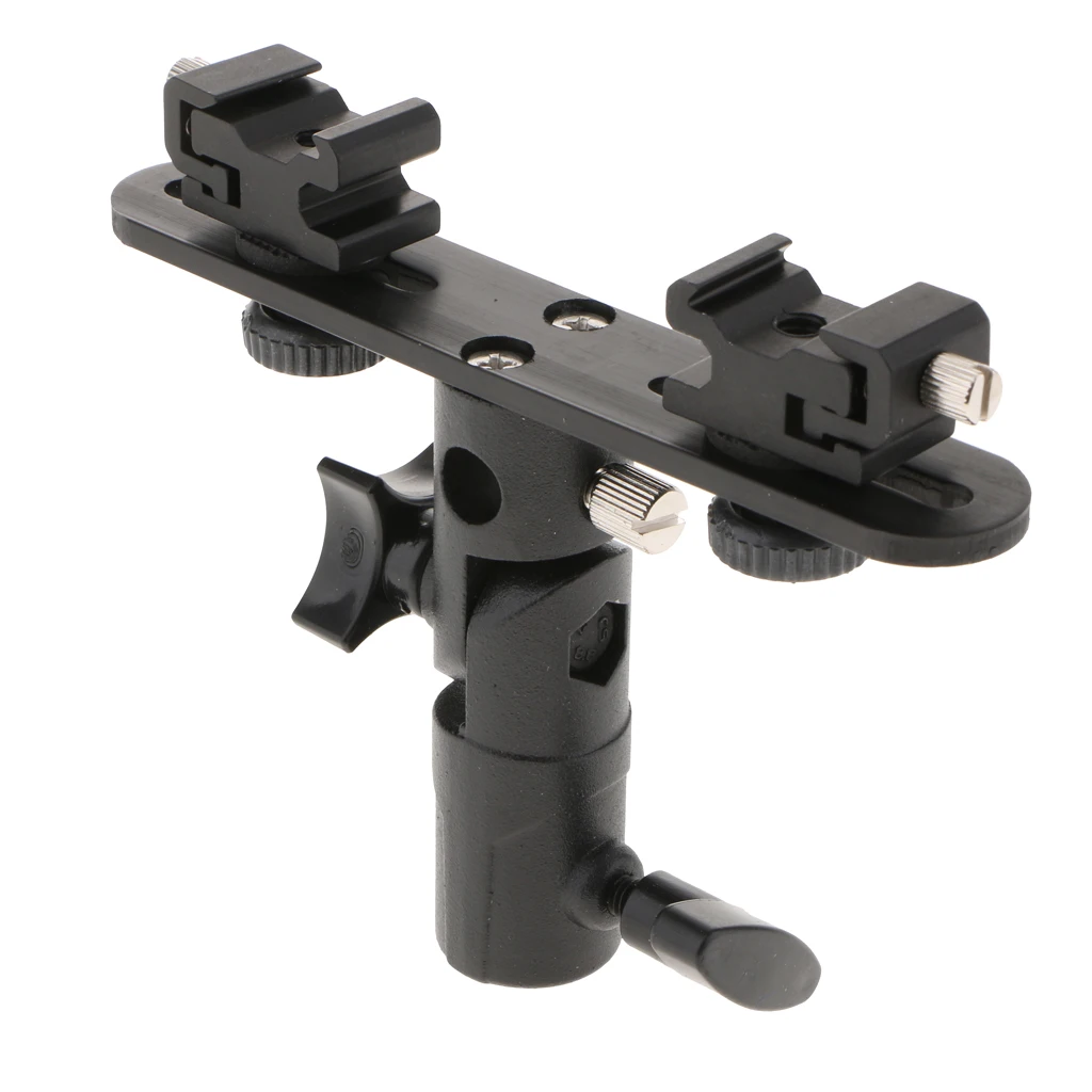 Dual Flash Bracket Hot Shoe Speedlight Stand Umbrella Holder Light Stand Bracket Mount for Studio Video DSLR Camera