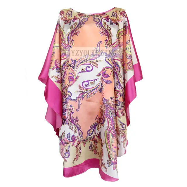Chinese Vintage Print Lady Robe Dress Nightgown Summer Nightdress Sleepwear Women Satin Rayon Nightwear Bath Gown One Size Style 18