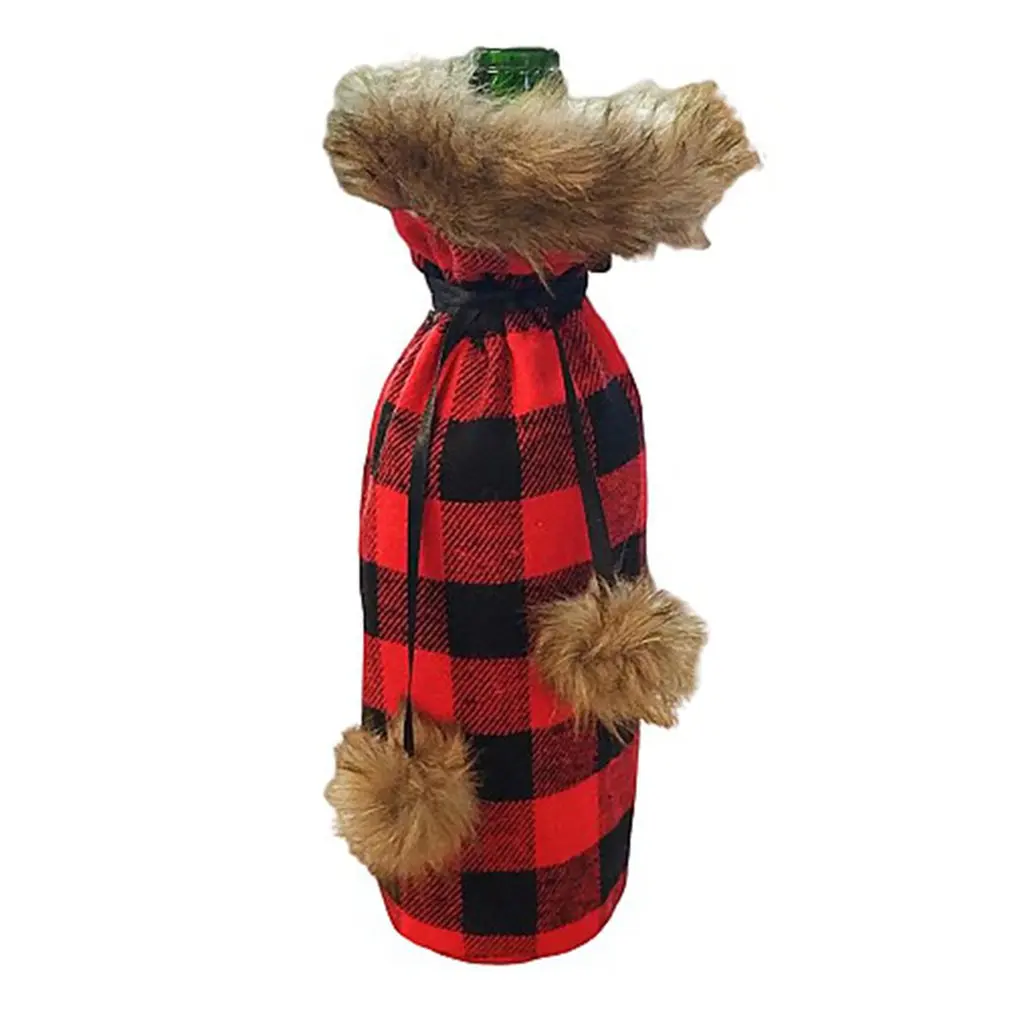 Christmas Decorations Christmas Red Wine Bottle Home Decoration Red And Black Plaid Christmas Bottle - Цвет: black red