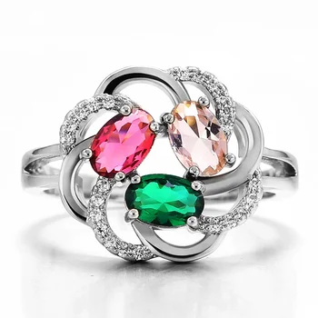 

Huitan Trendy Cocktail Party Ring With Infinite Stone Setting Flower Shaped Romantic Women Jewelry Ring Wholesale Lots&Bulk