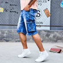 Джинсы Для мужчин лето прилив бренд большой Размеры джинсовые шорты мужские свободные Экстра большой оснастки свободные джинсовые шорты с высокой посадкой