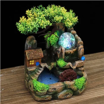 

Resin Rockery Flowing Water Fountain Lucky Feng Shui Wheel Office Desktop Ornaments With Nebulizer Home Decoration WF1021