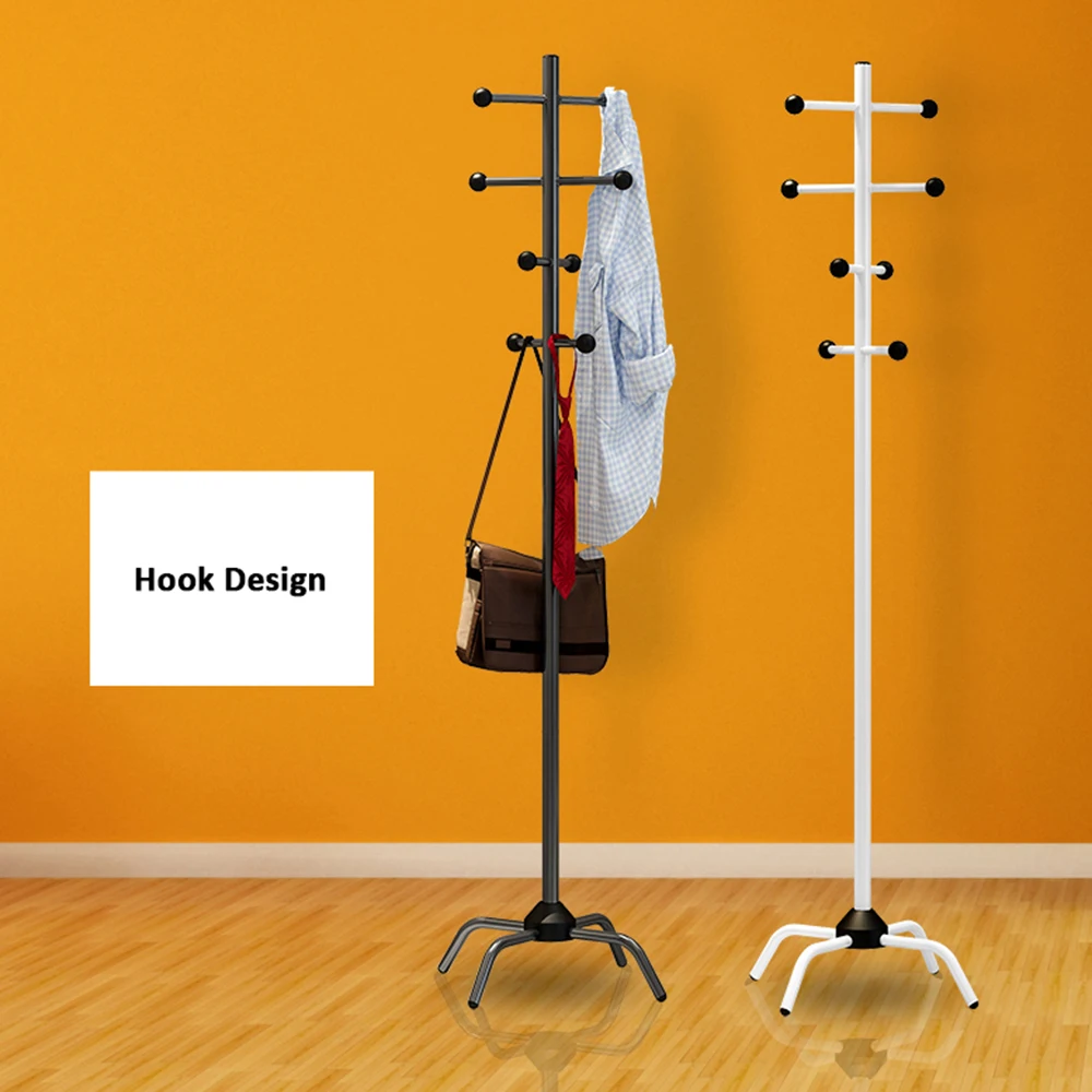 

Coat Rack Hat Hanger Hallstand Clothes Hat Tree Rack Free Standing with 8 Movable Hooks 4 Feet Base for Kitchen Bathroom Bedroom