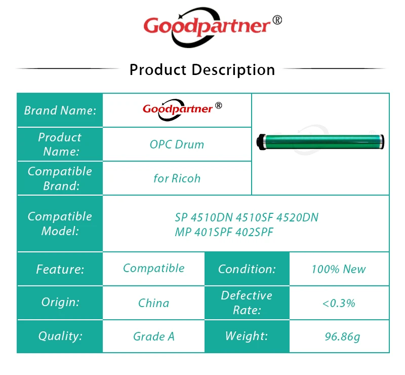 2X M9060130 M9060114 M9060118 M1600129 M1600141 M1600127 MP401 MP402 SP4520 OPC Drum for Ricoh MP 401SPF 402SPF SP 4520DN